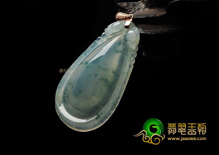 冰种飘花缅甸翡翠A货双龙如意挂件