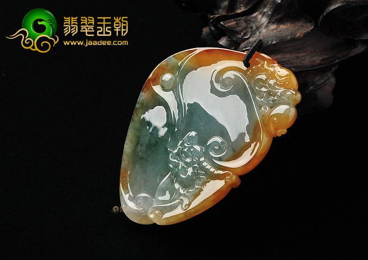 冰种褐黄翡飘花缅甸翡翠A货降龙罗汉挂件
