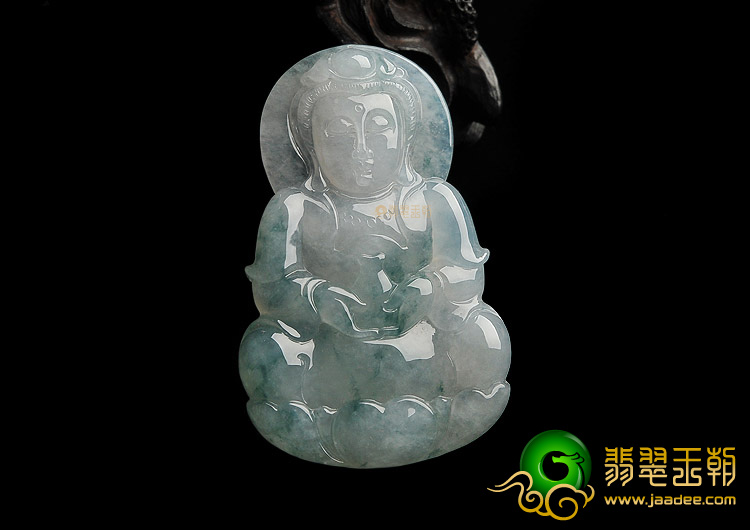冰种飘花缅甸翡翠A货观音挂件