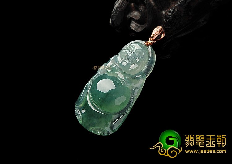 冰种飘花缅甸翡翠A货站佛挂件