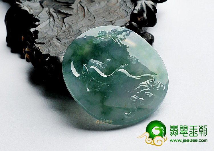 冰种飘花缅甸翡翠A货渔翁得利挂件