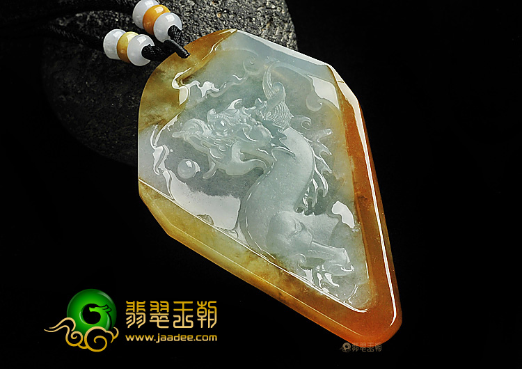 冰种褐黄翡缅甸翡翠A货龙牌挂件