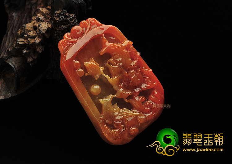 糯冰种红黄翡缅甸翡翠A货鸟语花香挂件