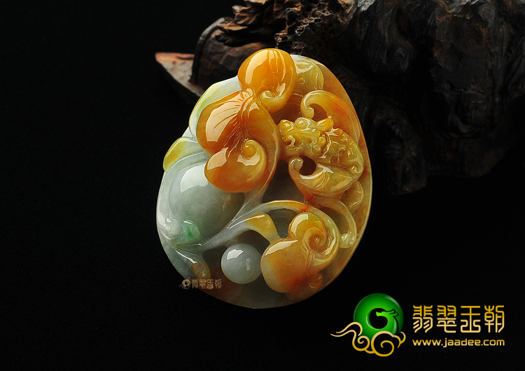 糯冰种褐黄翡缅甸翡翠A货蝙蝠龙挂件