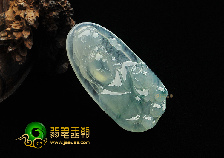 冰种飘花缅甸翡翠A货观音挂件