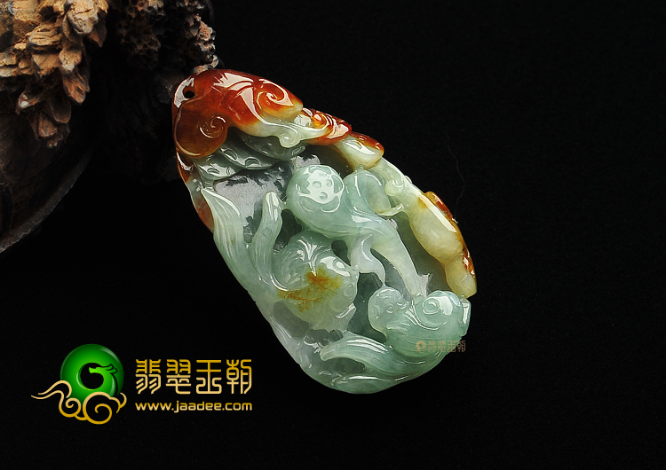 糯冰种晴水褐红翡缅甸翡翠A货金玉满堂挂件