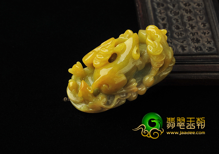 糯冰种黄翡缅甸翡翠A货五鼠运财挂件