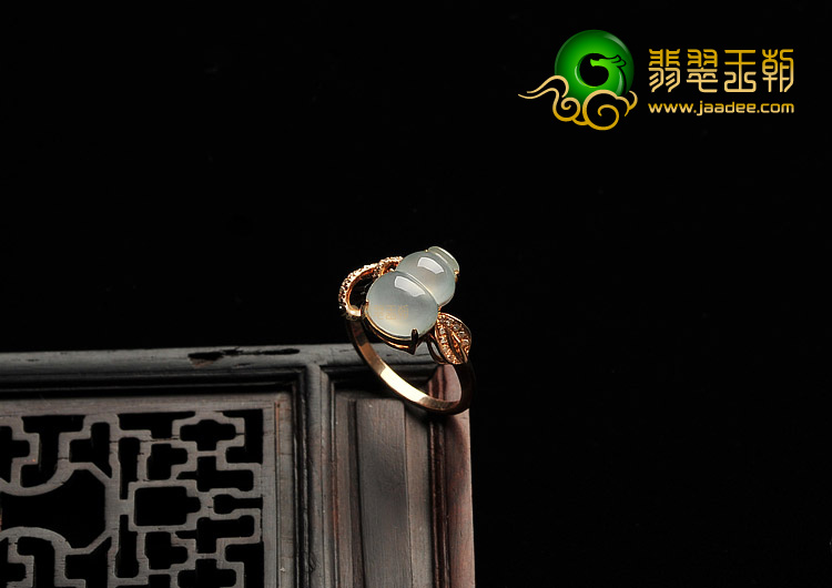 冰种无色缅甸翡翠A货镶玫瑰金葫芦戒指(真钻)