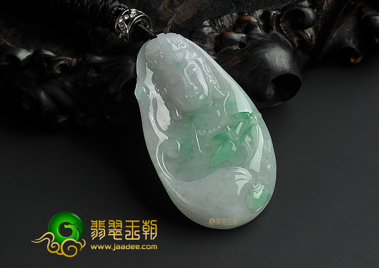 糯冰种飘翠缅甸翡翠A货观音挂件