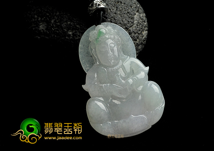 糯冰种飘翠缅甸翡翠A货观音挂件