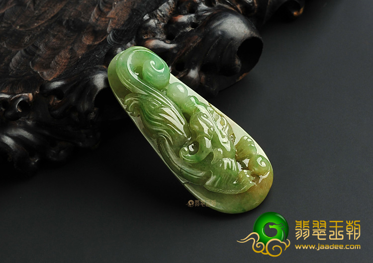 糯冰种黄加绿缅甸翡翠A货螭龙挂件