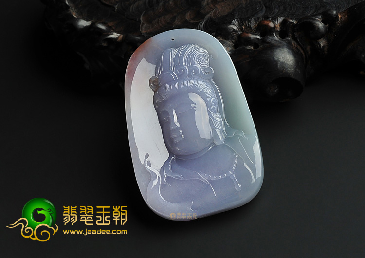 糯冰种紫罗兰缅甸翡翠A货文殊菩萨像挂件