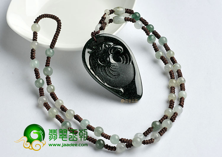 冰种墨翠缅甸翡翠A货鹰头挂件