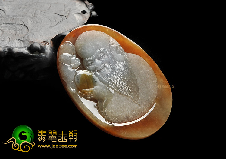 糯冰种褐黄翡缅甸翡翠A货寿星挂件