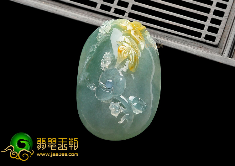 冰种晴水黄翡缅甸翡翠A货比翼双飞挂件/手玩件