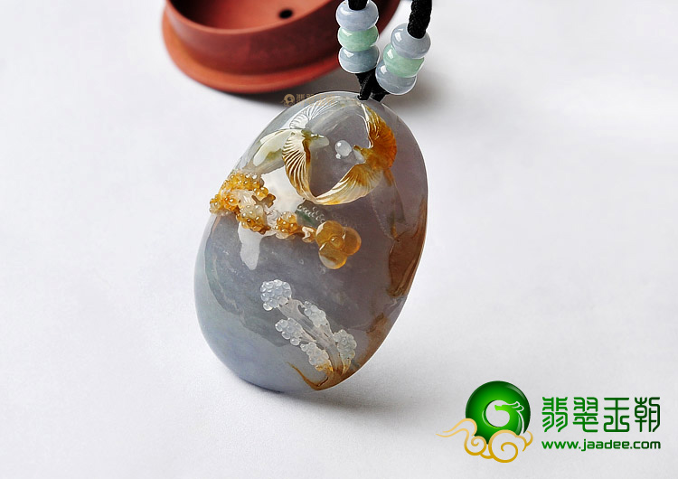 糯冰种紫罗兰黄翡缅甸翡翠A货比翼双飞挂件