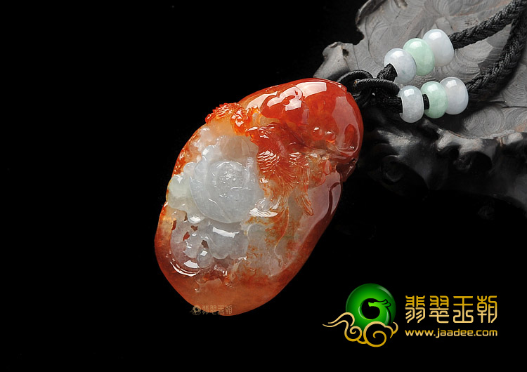 糯冰种红黄翡缅甸翡翠A货花开富贵挂件
