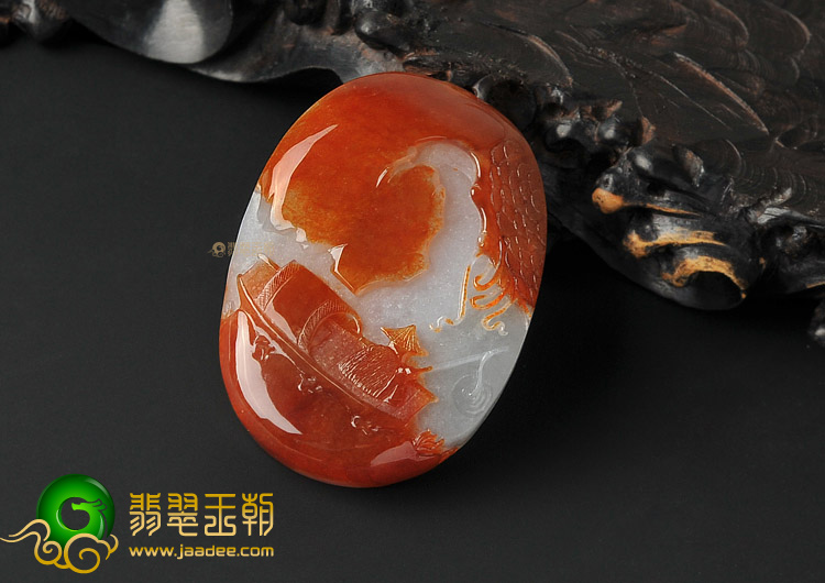 糯冰种红翡缅甸翡翠A货独钓寒江挂件