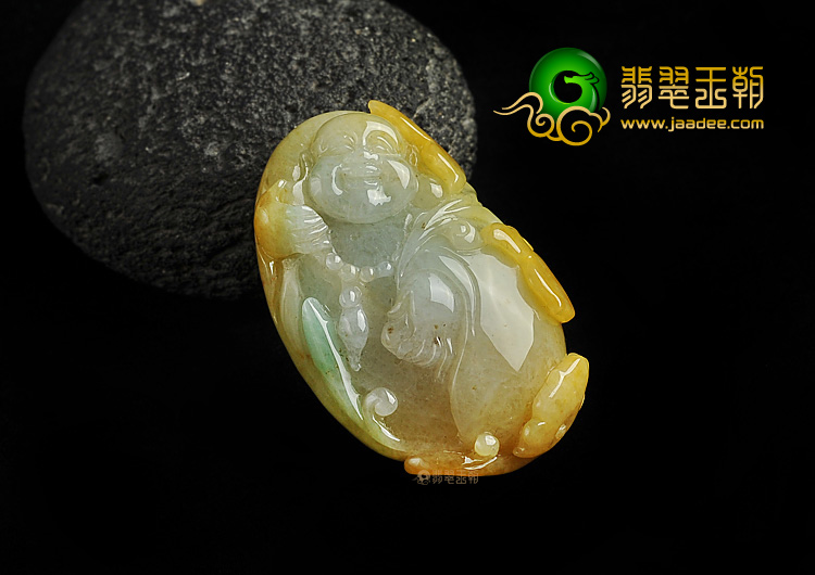 糯冰种黄加绿缅甸翡翠A货玉佛挂件
