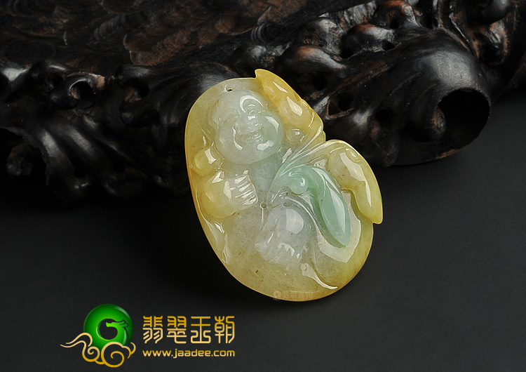 糯冰种黄加绿缅甸翡翠A货玉佛挂件