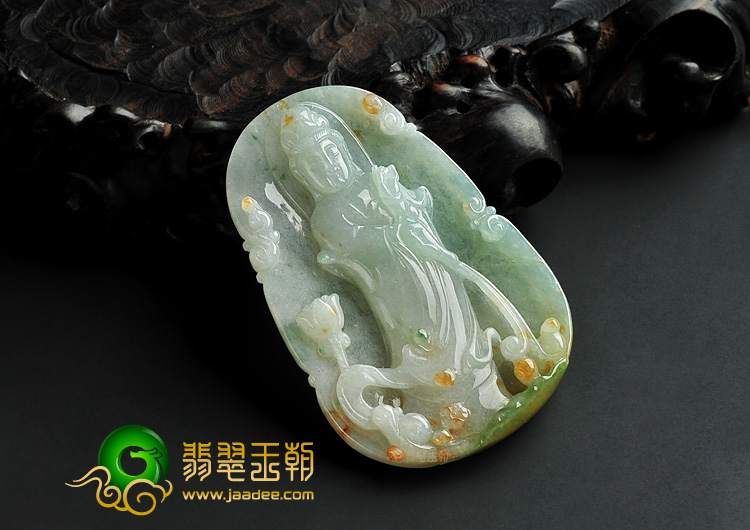 糯冰种飘花缅甸翡翠A货站观音挂件