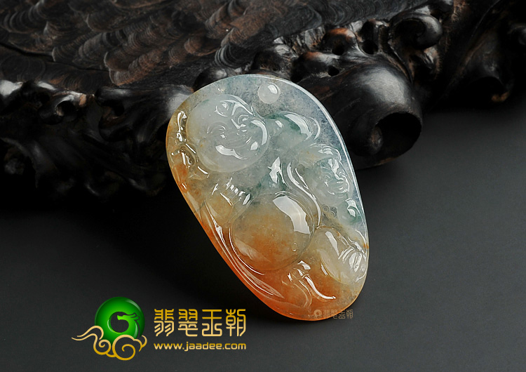 冰种红黄翡飘花缅甸翡翠A货玉佛挂件