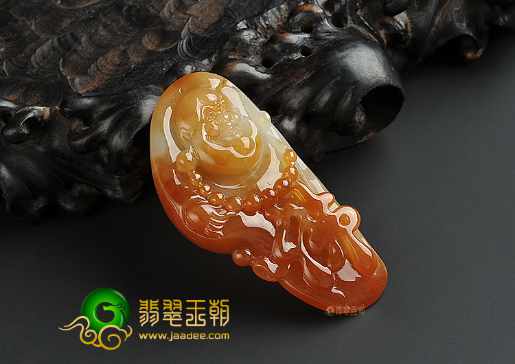 糯冰种红黄翡缅甸翡翠A货玉佛挂件