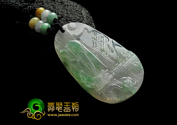 冰种飘翠缅甸翡翠A货望月怀远挂件