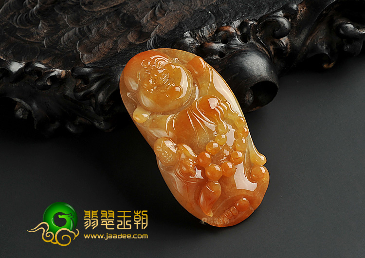 糯冰种红黄翡缅甸翡翠A货玉佛挂件