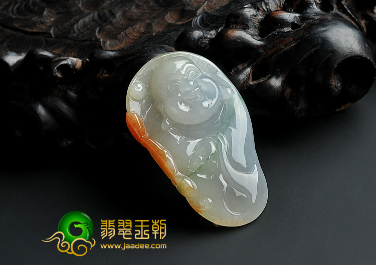 冰种三彩缅甸翡翠A货玉佛挂件