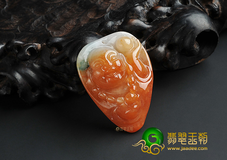 糯冰种红黄翡飘花缅甸翡翠A货玉佛挂件