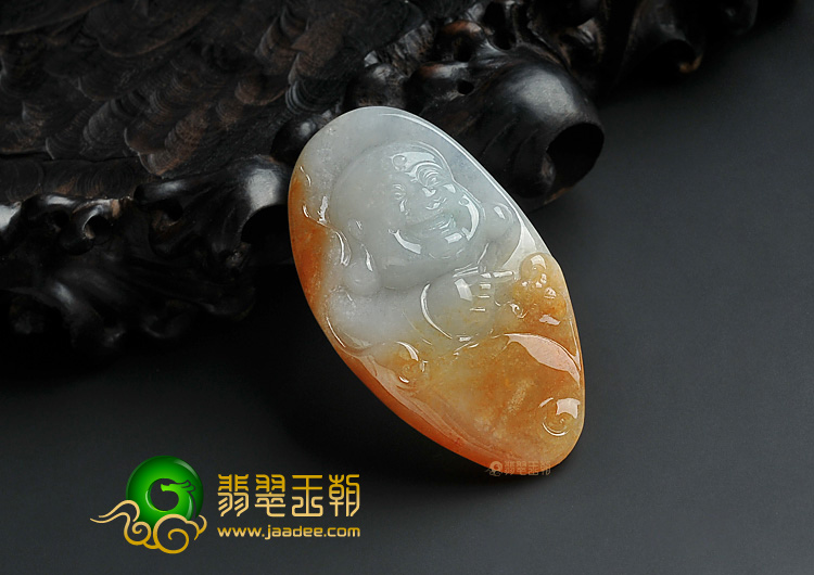 糯冰种红黄翡缅甸翡翠A货纳福挂件