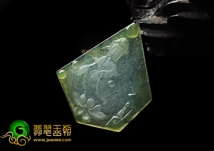 冰种黄翡飘花缅甸翡翠A货观音挂件