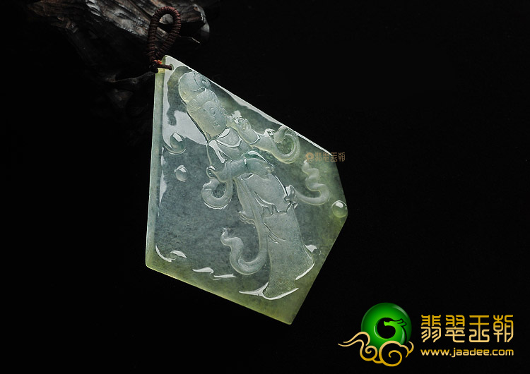 冰种黄翡飘花缅甸翡翠A货观音挂件