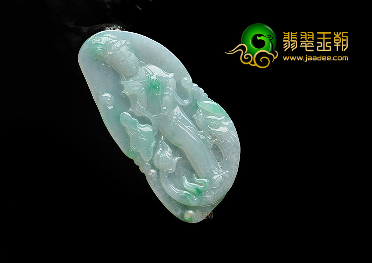 糯冰种飘翠缅甸翡翠A货站观音挂件