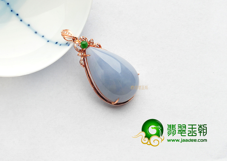 糯冰种紫罗兰缅甸翡翠A货镶玫瑰金水滴胸坠(真钻)