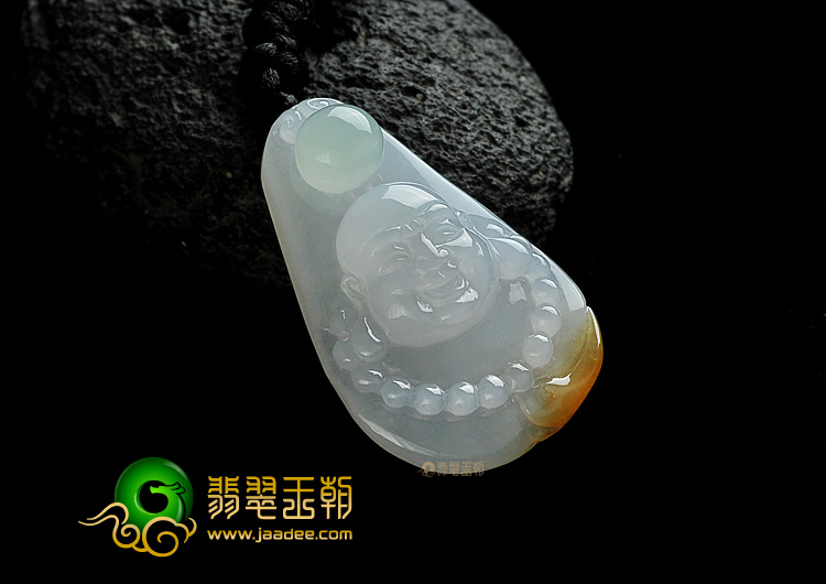 冰种淡三彩缅甸翡翠A货佛头挂件