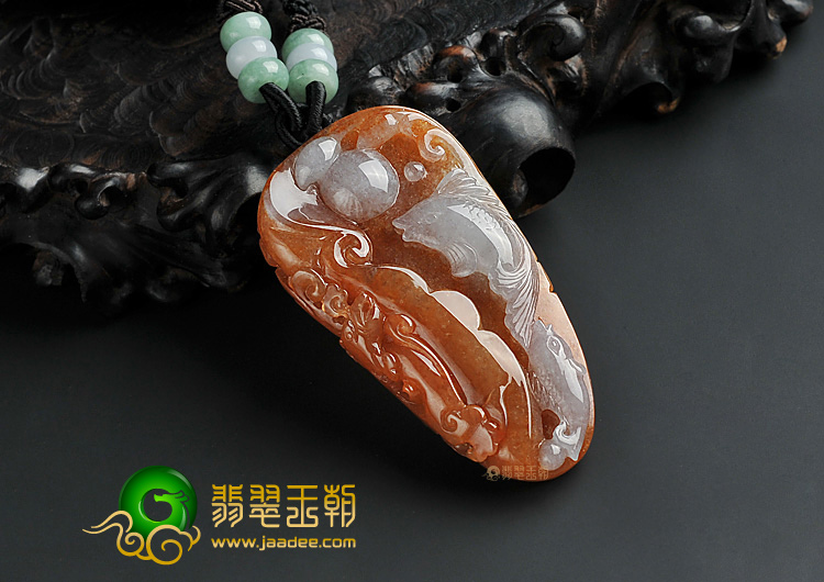 糯冰种红黄翡缅甸翡翠A货年年有余挂件