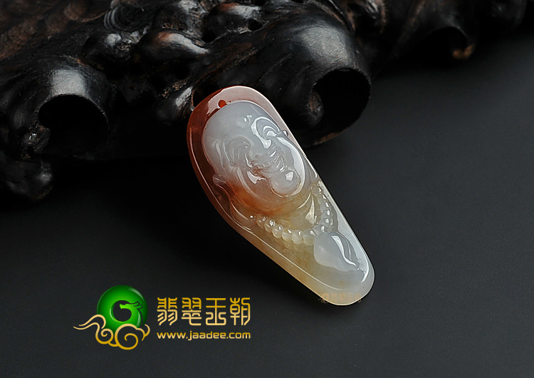 糯冰种红黄翡缅甸翡翠A货佛头挂件