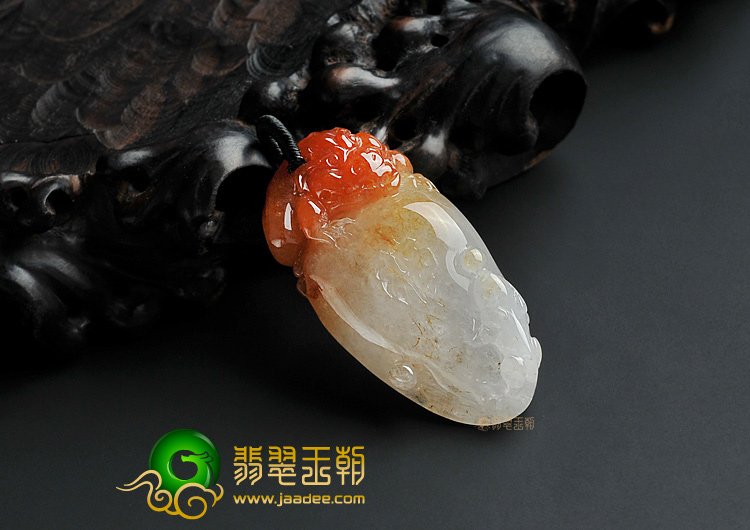 糯冰种红黄翡缅甸翡翠A货寿桃挂件