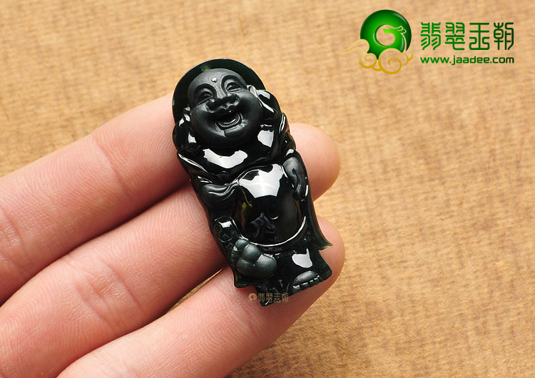 冰种墨翠缅甸翡翠A货站佛挂件