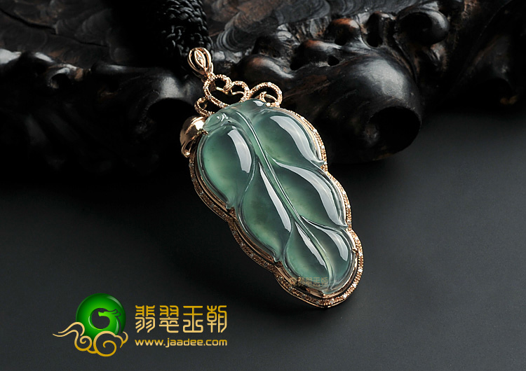 冰种略飘花缅甸翡翠A货镶玫瑰金金枝玉叶胸坠(真钻)