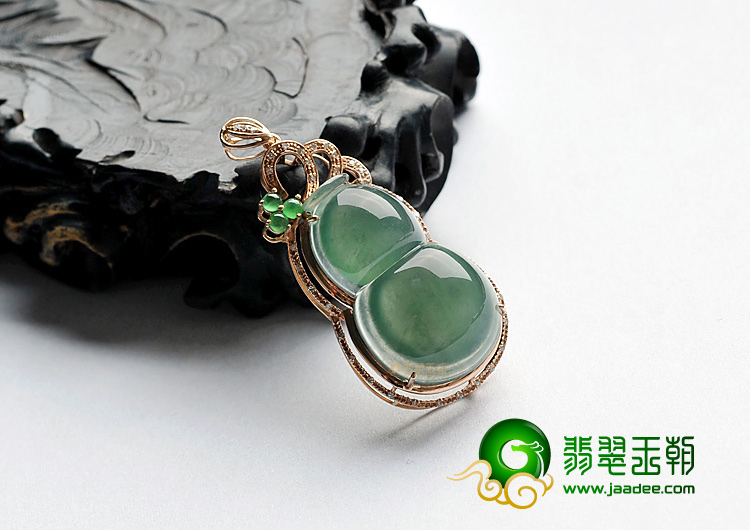 冰种晴水缅甸翡翠A货镶玫瑰金葫芦胸坠(真钻)