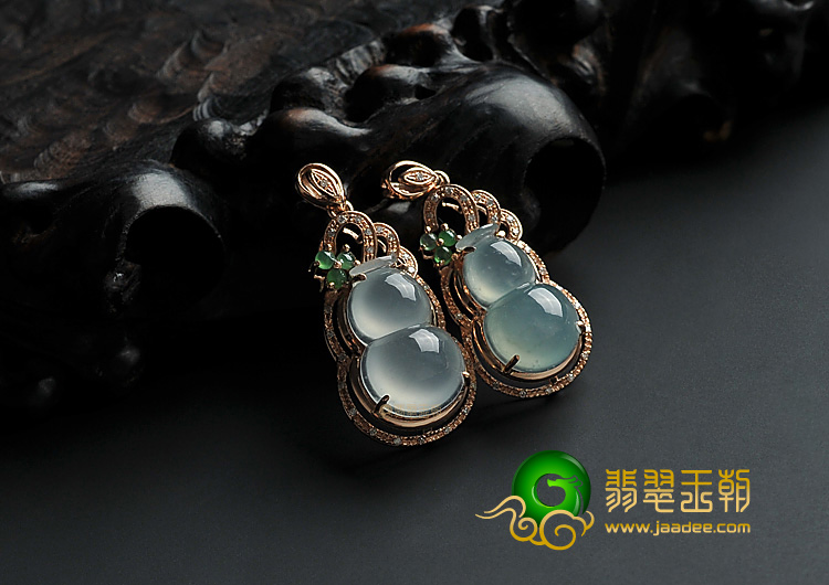 冰种晴水缅甸翡翠A货镶玫瑰金葫芦胸坠(真钻)(单价)