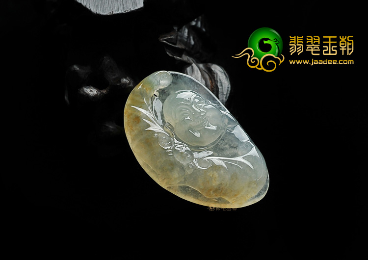 冰种黄翡缅甸翡翠A货纳福挂件