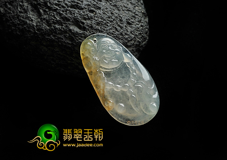 冰种黄翡缅甸翡翠A货纳福挂件