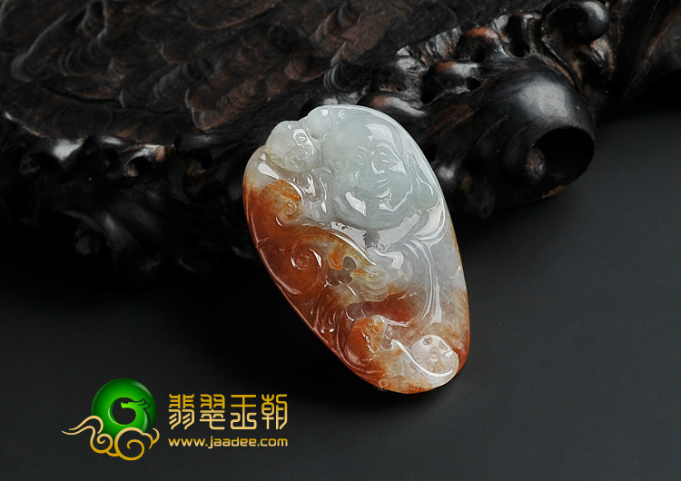 糯冰种红黄翡缅甸翡翠A货纳福挂件
