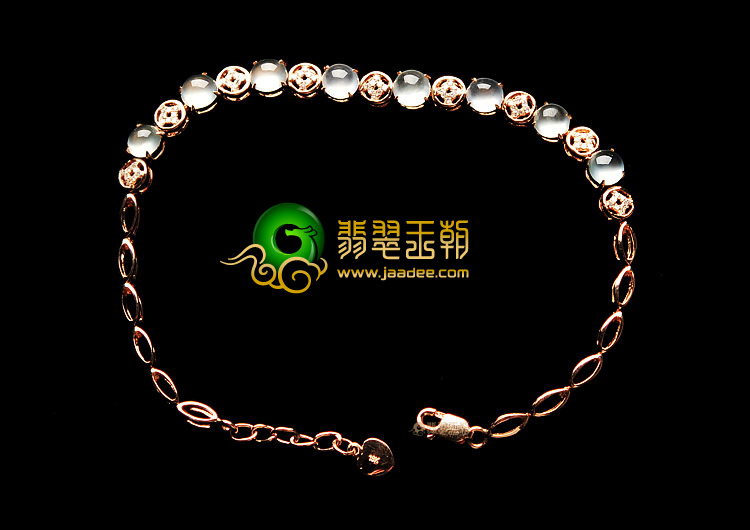 玻璃种无色缅甸翡翠A货镶玫瑰金手链(真钻)