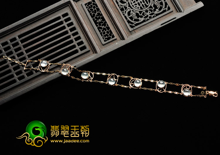 玻璃种无色缅甸翡翠A货镶玫瑰金手链