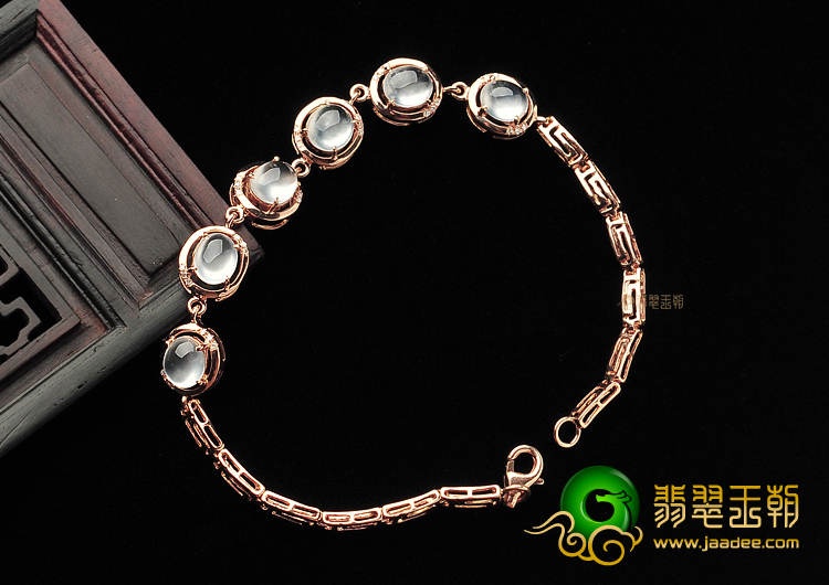 玻璃种无色缅甸翡翠A货镶玫瑰金手链(真钻)